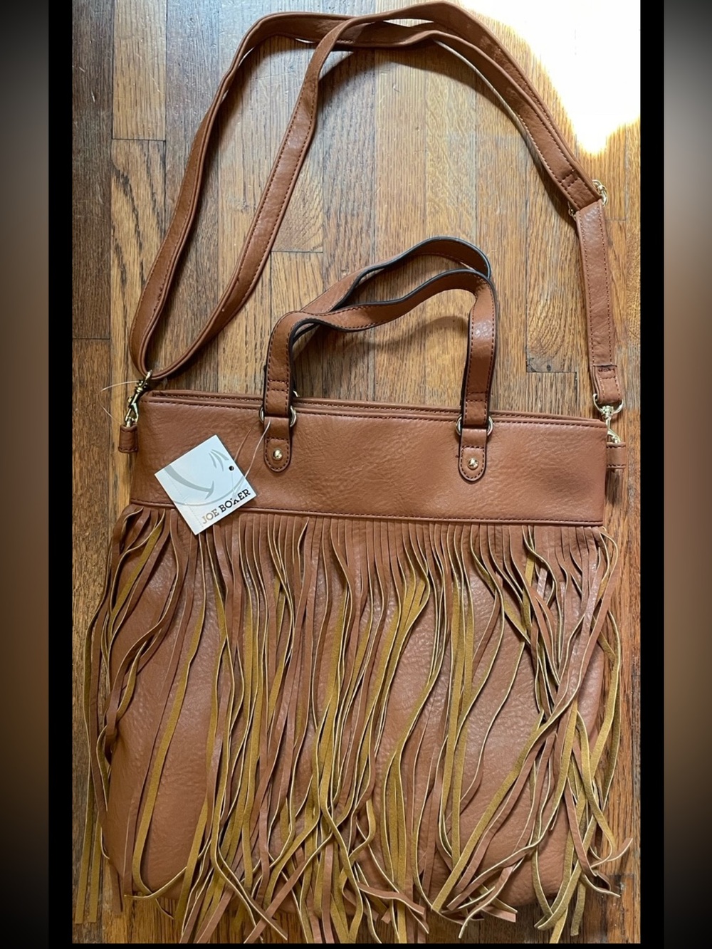 Joe Boxer Brown Fringe Shoulder Bag with Dual Straps - Picture 1 of 4